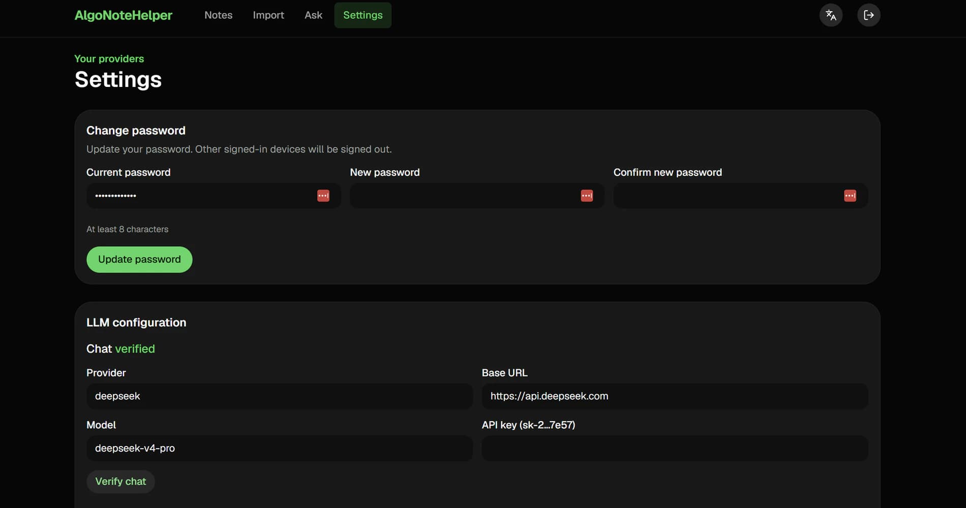Private provider and account settings